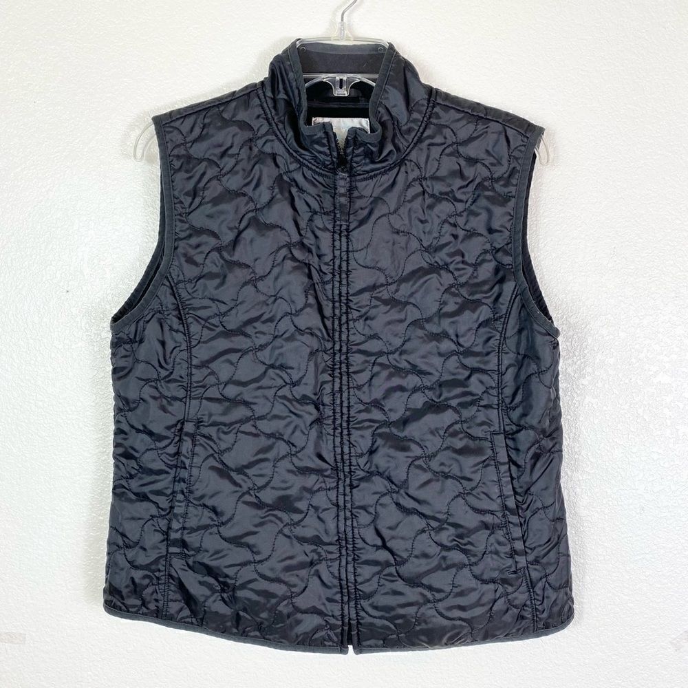 Prospirit Black Squiggly Stitched Quilted Zip Up Vest
